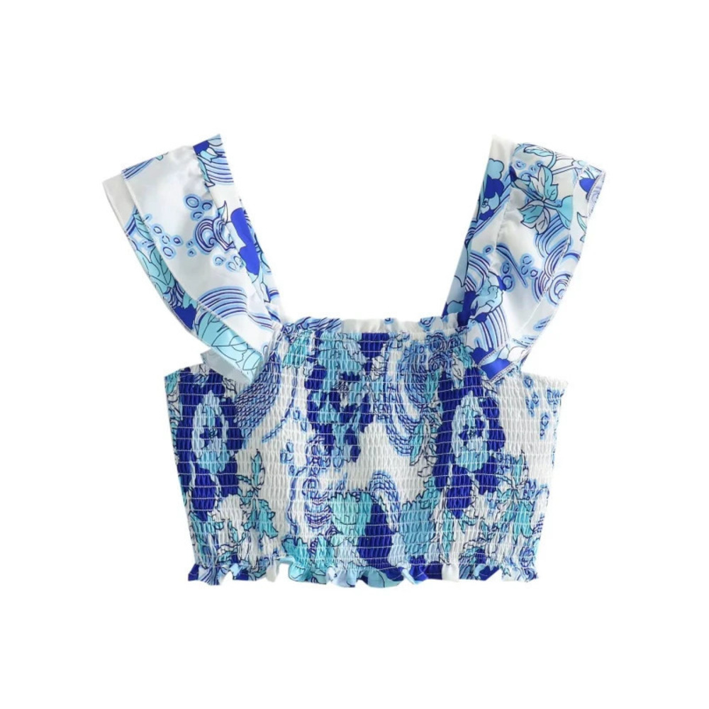 Ocean Wave Print Top and Skirt Two Piece Set